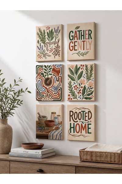ARTAGE 6’lı Retro Modern Bohem Naif Sanat Kanvas Tablo Seti
