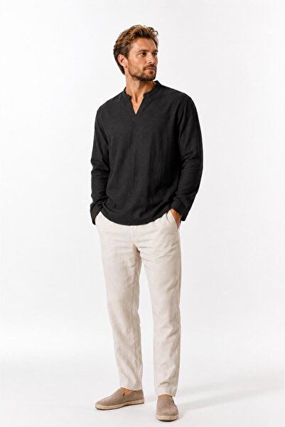 Suffa قميص بأكمام طويلة وياقة على شكل حرف V مصنوع من القطن بنسبة 100%
