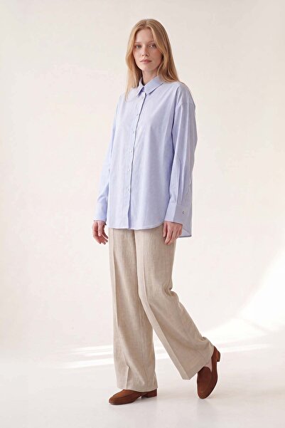 Levidor Navy Blue Oversize Cotton Classic Collar Shirt