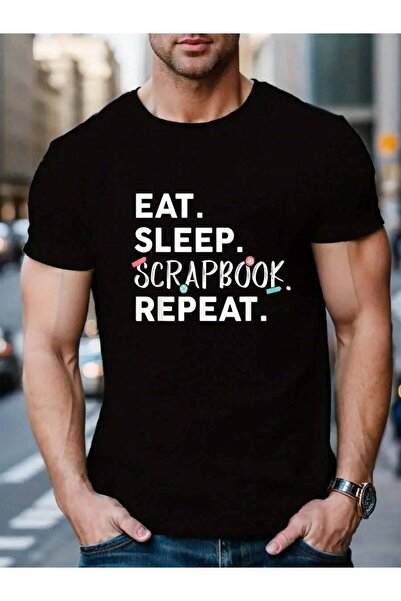 45 BPM تي شيرت صيفي أسود للرجال والنساء، 100% قطن، بتصميمات كرافت (Eat Sleep ...