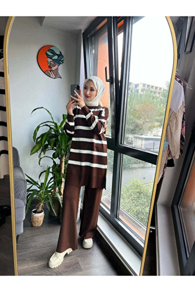 müqofficial Striped Double Zera Knitwear Set - Brown