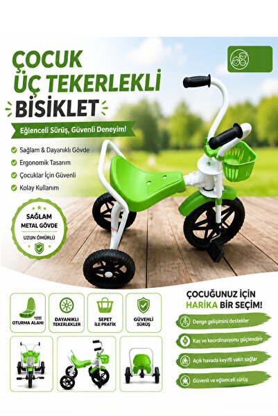 GÜZELYÜZ AVM 3 Teker Demir Çocuk Bisikleti Metal Bisiklet Üç Tekerlekli Yeşil...