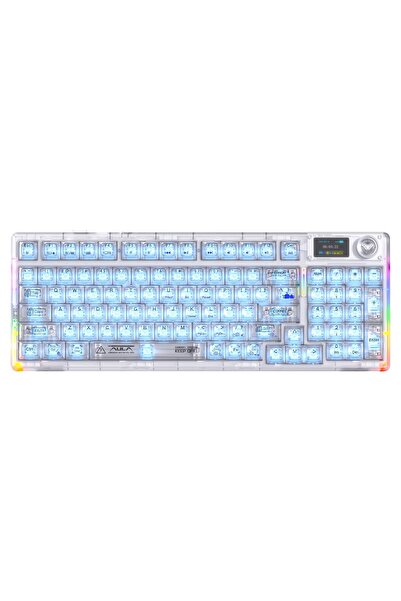Aula F98 Pro V3 OLED Ekranlı Crystal Switch Makrolu Kablosuz RGB Hot-Swap Gas...