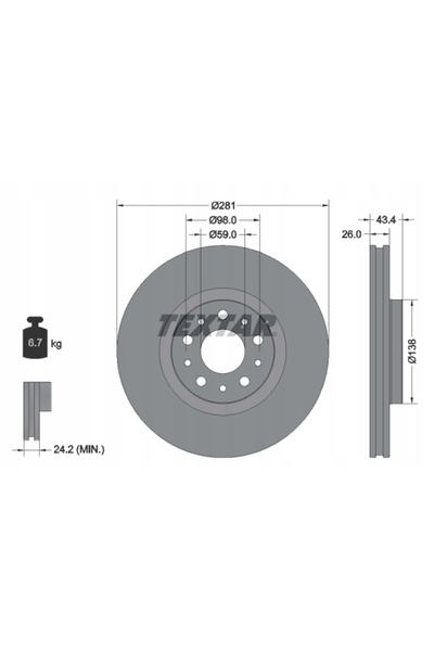 TEXTAR 92304803/TEX HAM DISC FIAT P. TIPO 1,4/1,6 D 16-