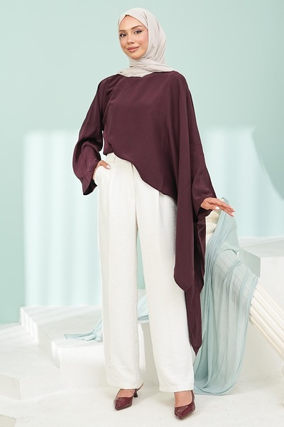 İmajButik Plum Asymmetrical Cut Cape