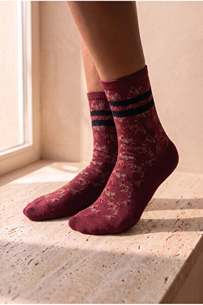 Katia&Bony Women's Floral Patterned Cotton Socks Red