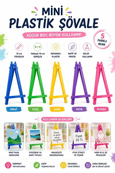 Art & Art Mini Plastik Şövale 15 cm 5 Adet Farklı Renk