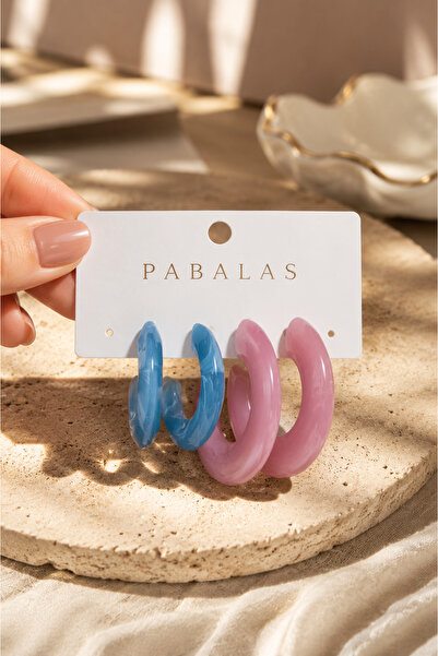 PABALAS Women's 4-Piece Earring Set Blue Pink Hoop Earrings Acrylic Lightweig...