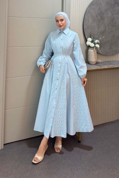 Şule Giyim Romantic Lace Detailed Dress Blue