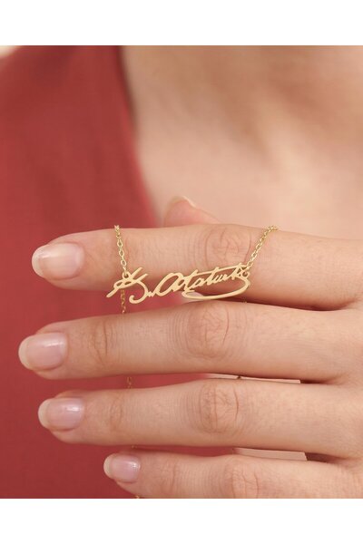 İNDİGO TAKI Sade Kemal Atatürk İmza 14 Ayar Altın Kolye