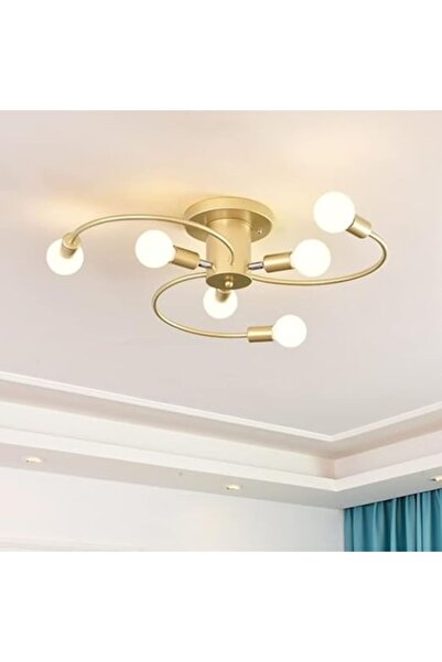 Laleluli Candelabru modern curbat auriu cu 6 brațe din aluminiu, 65 cm