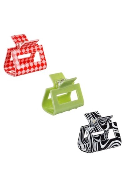 ivokid Agrafe de păr pentru femei Alb Negru Verde lime Roșu 5cm - 3 bucăți