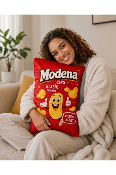 Modena Cips Paket Tasarımlı Klasik Dekoratif Kırlent Kılıfı 35x50 cm Dijital ...