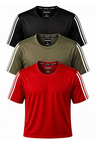 Karatopak Tricou sport din țesătură respirabilă, cu 3 dungi pe mâneci și func...