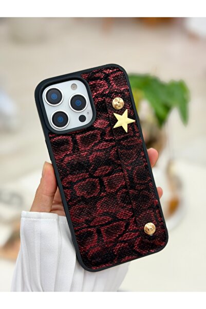 Go Aksesuar Iphone 16 PROMAX Uyumlu Tutacaklı Yıldız Tasarımlı Deri Görünümlü...