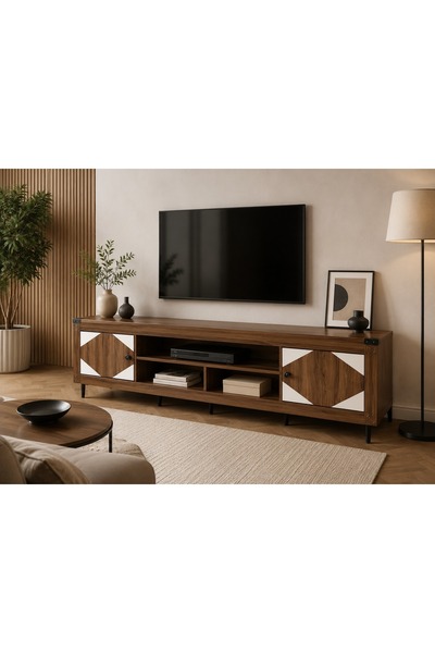 N.zone Modern Luxury Tv Table with Wooden Top and Sturdy Frame, Practical Sto...