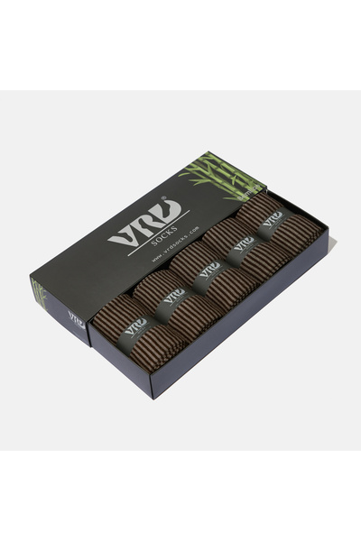 VARDAR SOCKS Dikişsiz Bambu Çorap Düz Kahve Renk Çizgi Detaylı Erkek Çorap Ku...