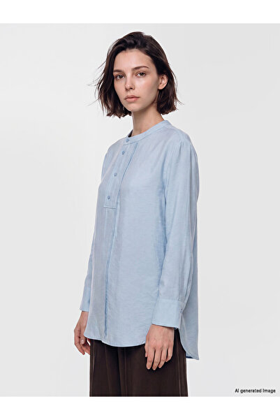LC Waikiki Blue Hakim Collar Modal Blend Women's Shirt Tunic