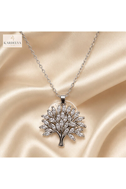 Crystal Tree Taşlı Hayat Ağacı Gümüş Renk Kadın Kolye