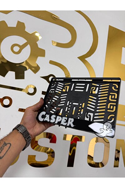 B&E Customs Lazer Casper Yazılı Pleksi Motor Plakalığı Siyah – Hayalet Figürlü Lazer Kesim Motorsiklet Plakalık