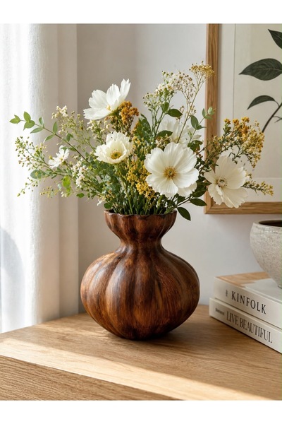 Yumuk Shop Terra Wood Look Ceramic Vase Nordic Modern Bohemian Decorative Sty...