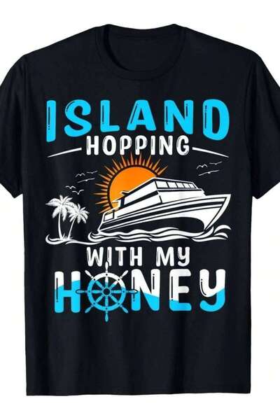 9JY تي شيرت هودي بطبعة Island Hopping Couple Cruise