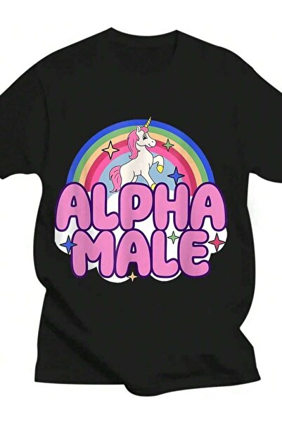 LİNA06 تي شيرت Ironic Alpha Male Unicorn Rainbow للرجال والنساء