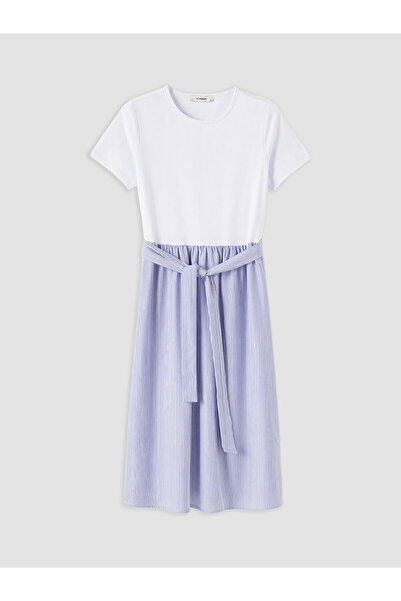 LC Waikiki Trendlucky Dress with Oval Neckline, Stripes, and Belt