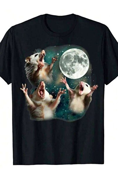LİNA06 تي شيرت Three Possum Moon 3 Opossum Lover Weird برسومات الفئران الغريب...