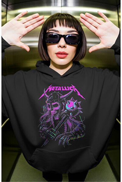 SEVBANO Hanorac premium oversize unisex cu imprimeu frontal Metallica Rock Me...