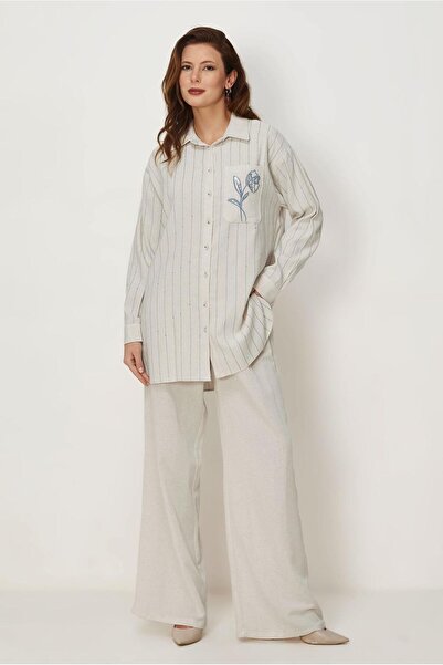Alvina Pul Detailled Linen Pants Suit 46709