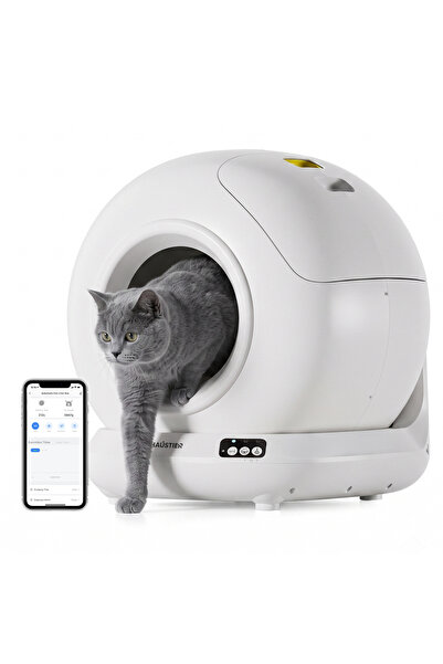 Haustier CLB01 Beyaz Akıllı Otomatik Kedi Tuvaleti, APP ile Uzaktan Kontrol, ...