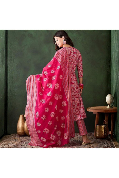 MYSMAR Pink Viscose Rayon Kurta Pant Dupatta - VRN1003 -Pink-Size:S-36-Inches