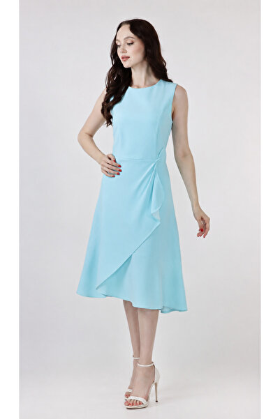 2TRENDY Women's Sleeveless Wrap Cut Midi Dress Light Blue