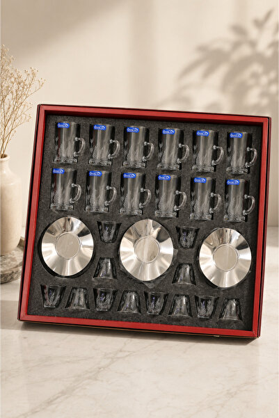 Alakhmas Transparent Leaves Pattern Tea and Coffee Serving Set with Silver Pl...