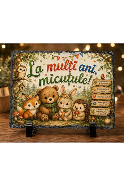 hiperborea Ardezie Personalizată – „La mulți ani, Micuțule!” cu Animăluțe din...