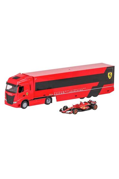 BBURAGO Sigilat- Set Iveco S-Way Transporter cu Ferrari F1 SF-24 Leclerc 2024...