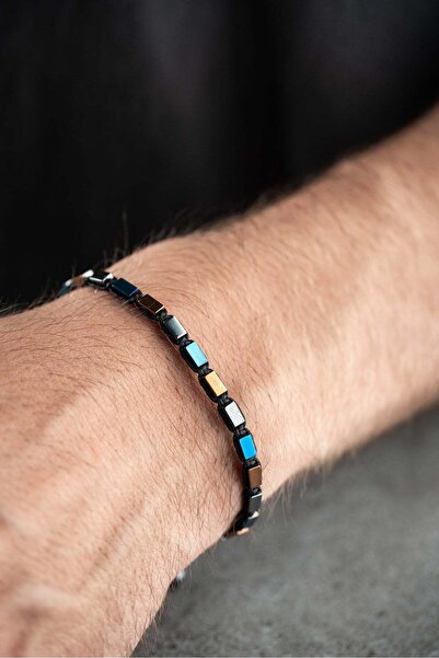 Nereze 3*5 Mix Hematite Natural Stone Macrame Men's Bracelet