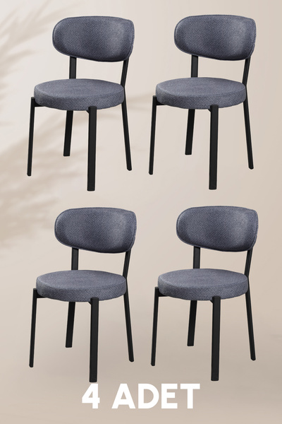 MYMASSA Sakura Sandalye - Antrasit - Metal Siyah Ayak ( 4 Adet ) - Salon Sand...