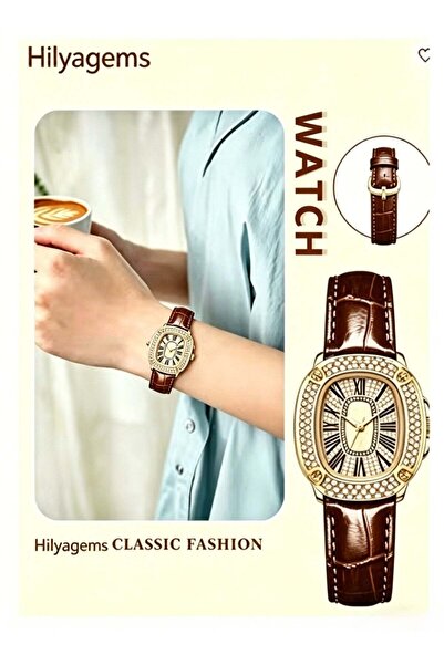 Generic Swiss women's leather watch filled with beautiful rhinestones