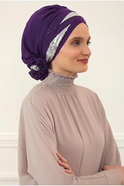 Aisha's Design عمامة شيفون جاهزة بتصميم خاص مطرزة لامعة، HT-47P