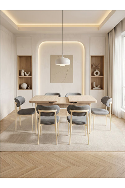 Concept Ayz Home Bella Serisi 6 Kişilik A.Gri Kumaş 80*130 Traverten Açılır M...