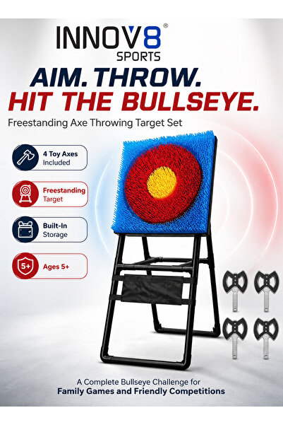 Innov8 Sports Freestanding Axe Throwing Target Set with 4 Toy Axes, Bristle B...