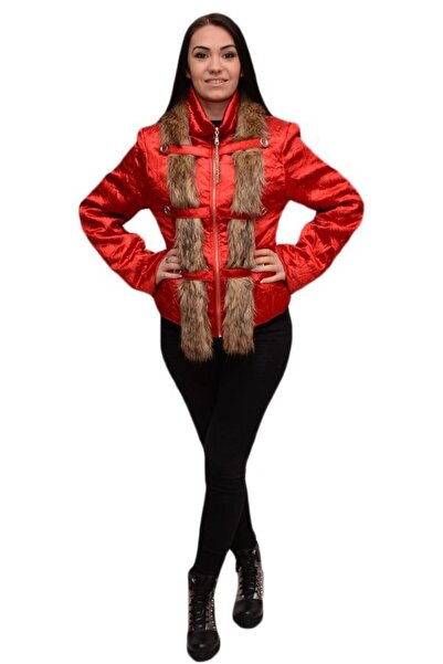 OEM Jacheta rafinata, de culoare rosie cu blanita bej JA-2461-BE