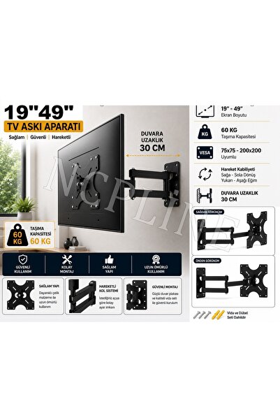 NcpLine ONVO 43" Inch İnç Tam Hareketli Lcd Led Tv Televizyon Askı Aparatı As...
