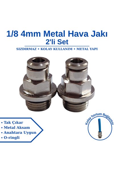 BROTECH 1/8 - 4 mm Düz Metal Hava Jakı - Pnomatik Jak - Hortum Jakı - 2'li Set
