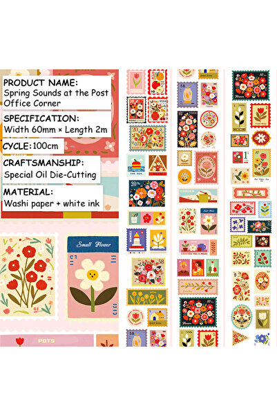Choice JD692-1 2m Pre-Cut Vintage Floral Stamp Washi Tape Colorful Botanical ...