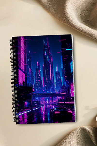 giftkonsept Neon Night City and Automobile Themed A5 50 Sheets 100 Pages Spir...