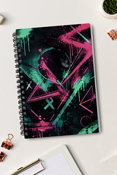 giftkonsept Neon Pink Blue Street Art Design A5 50 Sheets 100 Pages Spiral Ru...
