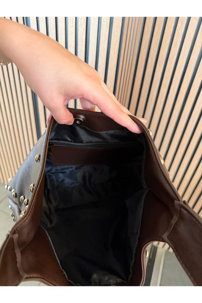 emelimin Women's Brown Oversized Shoulder Bag with Staple Detail, Soft Leather Look, Suitable for Daily University and Office Use, Hobo Bag
